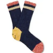 Kapital Smiley Striped Mélange Cotton And Hemp-Blend Socks Free Size NEW Navy