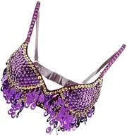 [Generic] Womens Belly Dance Tribal Sequined Bra Top Fringe Dancewear - Purple, 36/80