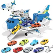 Airplane Toy with Car Toy Helicopter Set, Transport Cargo Plane Play Toy for 3 4 5 6 Years Old Boys Girls Kids, Aircraft Vehicle Toys with 8 Mini Cars & 1 Helicopter, Aeroplane Toys for Birthday
