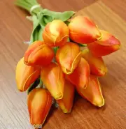 WEDDING SILK FLOWERS ORANGE LATEX TULIPS REAL TOUCH BOUQUET ARTIFICIAL TULIP