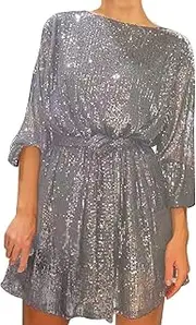 [Generic] Women's Holiday Sequin Beaded Long Sleeved Dresses Womens Plus Size White Shirt Party Red Velvet Long Sleeve Dresses Mini Sleeve Sequin Evening Party Plus Curve