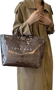 [Generic] Stellaya Women's Letters Print Tote Bag, PVC Tote Bag Women's, Large Kraft Paper Tote Bag, Top Handle Clear Hobo Handbag