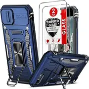 LeYi for iPhone SE Case: iPhone SE 3rd Generation Case, iPhone 8/7/SE 2022 2020 Case with Slide Camera Cover+[2 Packs] Tempered Glass Screen Protector, Military-Grade Phone Case with Stand, Blue