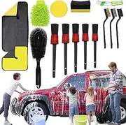 Car Wheel Seat Cleaning Brush - 15X Towel Brush for Car Interior Detailing | Wax Applicator Pads Included Professional Auto Care Set for Motorcycle, Caravan