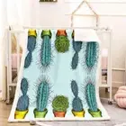Blue Green Cactus Potted 3D Warm Plush Fleece Blanket Picnic Sofa Couch