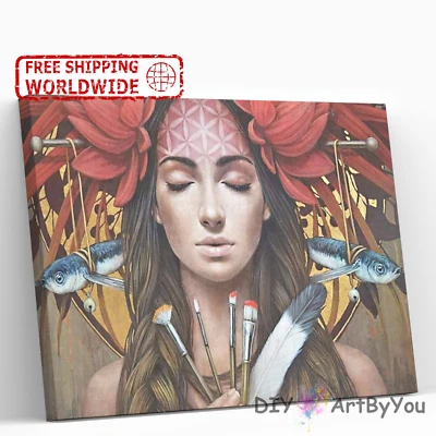 Paint By Numbers Kit Woman Animal Abstract Kids Canvas Framed Wall Art DIY