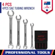 4-Piece Flare Nut Spanner Set SAE Brake Line Wrench Offset Head Organizer Pouch