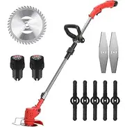 Youngly Grass Timmer, Cordless Weeder Battery Powered 24V Electric Weed Eater Edging Lawn Tool, Battery Powered Weeder Brush with 3 Types Blades, Cordless Trimmer for Garden and Yard