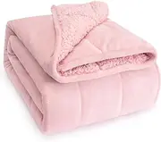 Wemore Sherpa Fleece Weighted Blanket for Adult, 20 lbs Dual Sided Cozy Fluffy Heavy Blanket, Ultra Fuzzy Throw Blanket with Soft Plush Flannel Top, 60 x 80 inches Pink on Both Sides