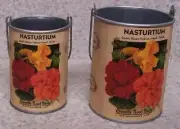 Flower Pot Antique Seeds Poster Nasturtium pair of 2 galvanized tin planters NEW
