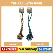 2 x Pet Dog Chew Toy TPR Ball with Rope Bite Dental Clean Fetch Interactive Play