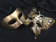 Filigree Gold Couple Masquerade Ball Mask Pair Swan Vampire Costume Prom Party