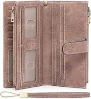 [Generic] Womens Wallets Large Capacity Card Wallet Women Double Zipper Pocket Leather Bifold Ladies Wristlet Wallet (Dusty Pink, One Size(7.87 * 4.33 * 1.18inch))