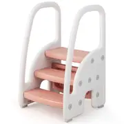 Babyjoy Kids 3-Step Stools Plastic Toddler Step Ladder Kitchen Standing Tower w/Handles Pink