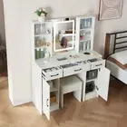 Dressing Table with LED Lights Mirror Drawers Stool Vanity Make Up Desk Bedroom