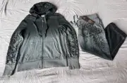 Miss Me Large Y2K Gray Ombré Embellished Beaded Bling Lounge Set Track Suit NWT