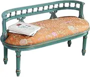 Outdoor Park Bench Antique Green Indoor and Outdoor Benches, 2-Person Country Style Balcony Bench with Backrest and Cushion Patio Garden Bench