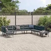 7 Piece Garden Bench Set with Cushions, Black Powder-Coated Steel, Outdoor Patio Furniture Set, Includes Table, Adjustable Lounge Chairs, Small Space Solution