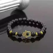 Hamsa Hand Adjustable 8mm Black Bead Obisidian Bracelet Fashion Gift Unisex