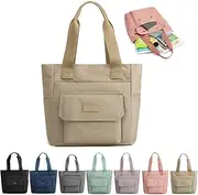 LeoLeoyy Multi Pocket Handbag with Zipper Large Capacity Fashionable Tote Bag Nylon Waterproof Versatile Shoulder Bag Portable Shopping Bag Commuting Bag Leisure Bag (Beige)