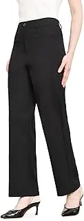 [Bamans] Women's Trousers Fabric Trousers Elegant Suit Trousers Straight with Elastic Band High Waist Business Elastic with Pocket, Black, M