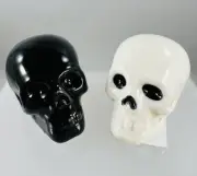 Cracker Barrel Halloween Skulls White/Black Ceramic Salt & Pepper Shakers Set