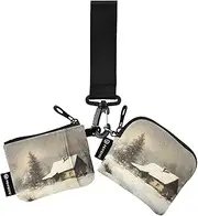 [XYMZR] Mini Zip Around Wristlet keychain Wallet Snow Landscape Winter for Women Personalized Pattern Detachable Dual Pouch Wristlet Portable Wallet Phone Coin Purse, Multi-colored, One Size