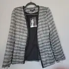 Elegant Classy Black Gray Metallic Naked Wardrobe Tweed Jacket NWT SML Clueless