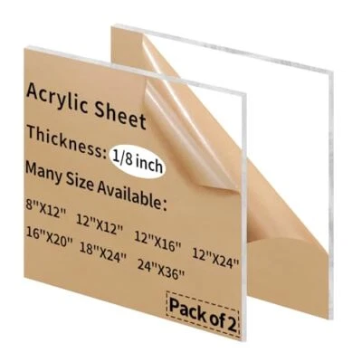2 Pack 8" x 12" Clear Acrylic Sheets 1/8" Thick Plexiglass Acrylic Sheet Tran...
