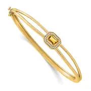 14k Yellow Gold Emerald-shape Citrine and Natural Diamond Halo Bangle