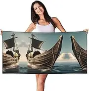 HTTUP Old Viking Boat Print Quick Dry Beach Towel Lightweight Oversized for Adults for Travel and Pool Towels