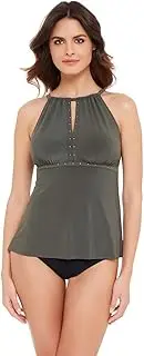 [MagicSuit] Women's Swimwear Riveted Donna Soft Cup Adjustable Strap Tankini Top, Military, 12