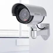 Dummy Camera, Flash LED Dummy Camera with Vertical 90° & Horizontal 360°,3-6 Months Work Fake Security Camera (Silver)