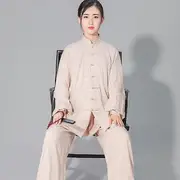 Women's Men's Soft Cotton Line Tai chi Suit Kung fu Wushu Martial Arts Uniform Wing Chun Jacket Pants beige M