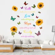 Wall Stickers Removable Faith Love Hope Family Sunflower Butterfly Room Decal