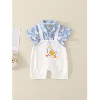 在飛比找ETMall東森購物網優惠-假兩件夏裝純棉周歲男寶寶背帶