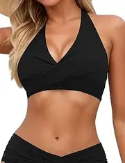 [Zilcremo] Bikini Tops for Women Twist Front Bikini Top Push Up Padded 2025 Halter Bathing Suit Tops Only
