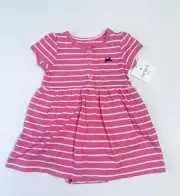 NWT Carter’s Girl’s Size 6 Months Pink White Stripes Cotton Romper/Dress