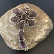 Navajo Amethyst Faceted Sterling Silver Dragonfly Cluster Pendant 3" 12737