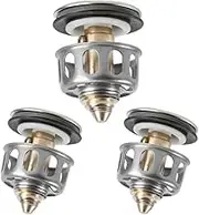 Universal Bathroom Sink Stopper, 3pcs Pop Up Bathroom Sink Drain Plug with Basket, Wash Basin Drain Filter Plug Release Bathroom Sink Stopper Strainer Filter Replacement 35mm