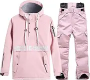 [7HAHA3] Men's Ski Suit Couples Hooded Raincoat Solid Color Fashion Snowboard Top & Pants Waterproof Snowsuit