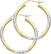 [JewelryWeb] 14k Yellow Gold and White Gold Sparkle Cut Round Tube Hoop Earrings 20mm-Hoop Earring for Women
