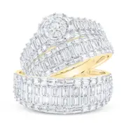 10K Yellow Gold Baguette Diamond Geometric Bridal Set + Matching Bands 1 3/8 CT.