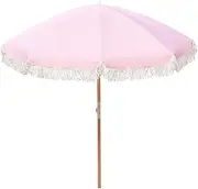 Havana Outdoors Beach Umbrella Portable Fringed Garden Sun Shade Shelter (2 Metres, Dusty Rose)