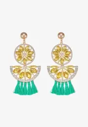 ALDO YELLOW CRYSTALS AND TASSELS DROP EARRINGS