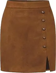 [FEOYA] Womens High Waisted Mini Skirts A Line Zipped Skater Skorts Faux Suede Sexy Fashion Y2k