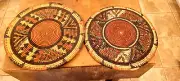 Pair Hand-Woven Round Coiled Flat Basket Plate Wall Decor 12 & 13"