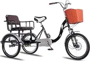 3 Wheels Bicycle for Senior and Adult,Large Rickshaw Tricycle with Pedals,Tandem Trike with Back seat,Cruiser Bike with Dual Brakes,Hydraulic Front Fork