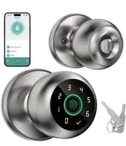 Fingerprint Door Lock, Smart Fingerprint Door Knob with Keypad, Satin Nickel