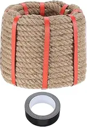 sourcing map Jute Rope 0.5 Inch x 59ft, Heavy Natural Thick Twisted Rope with Black Tape for Crafts Railing Docks Tug of War Swing Nautical Landscaping